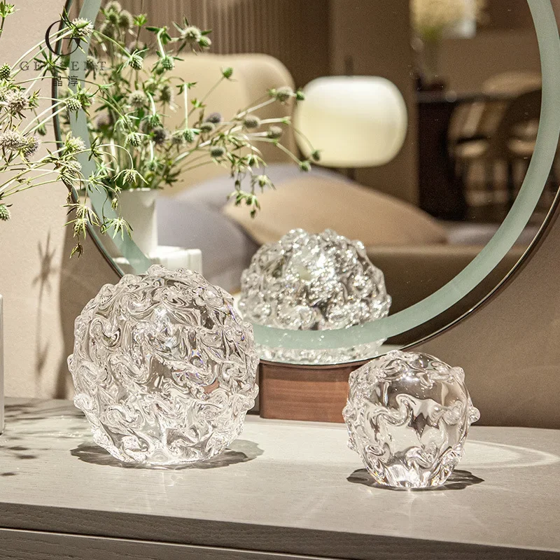 Auspicious crystal abstract ball decorative glass ornament, entrance modern high-end atmospheric handicraft soft decoration