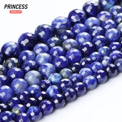 A+ Natural Sodalite Blue Vein Stone Faceted Loose Beads for Jewelry Making Wholesale Stone Beads DIY Accessories 6 8 10mm