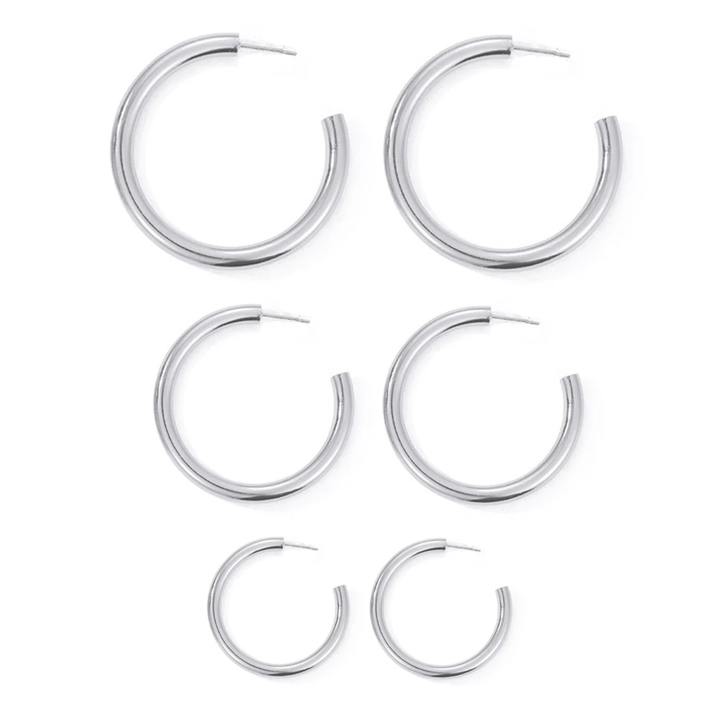 QooLady Pure 925 Sterling Silver Half Round Circle Glossy Hoop Earrings for Women Girls Party Accessories Jewelry Gifts SE059