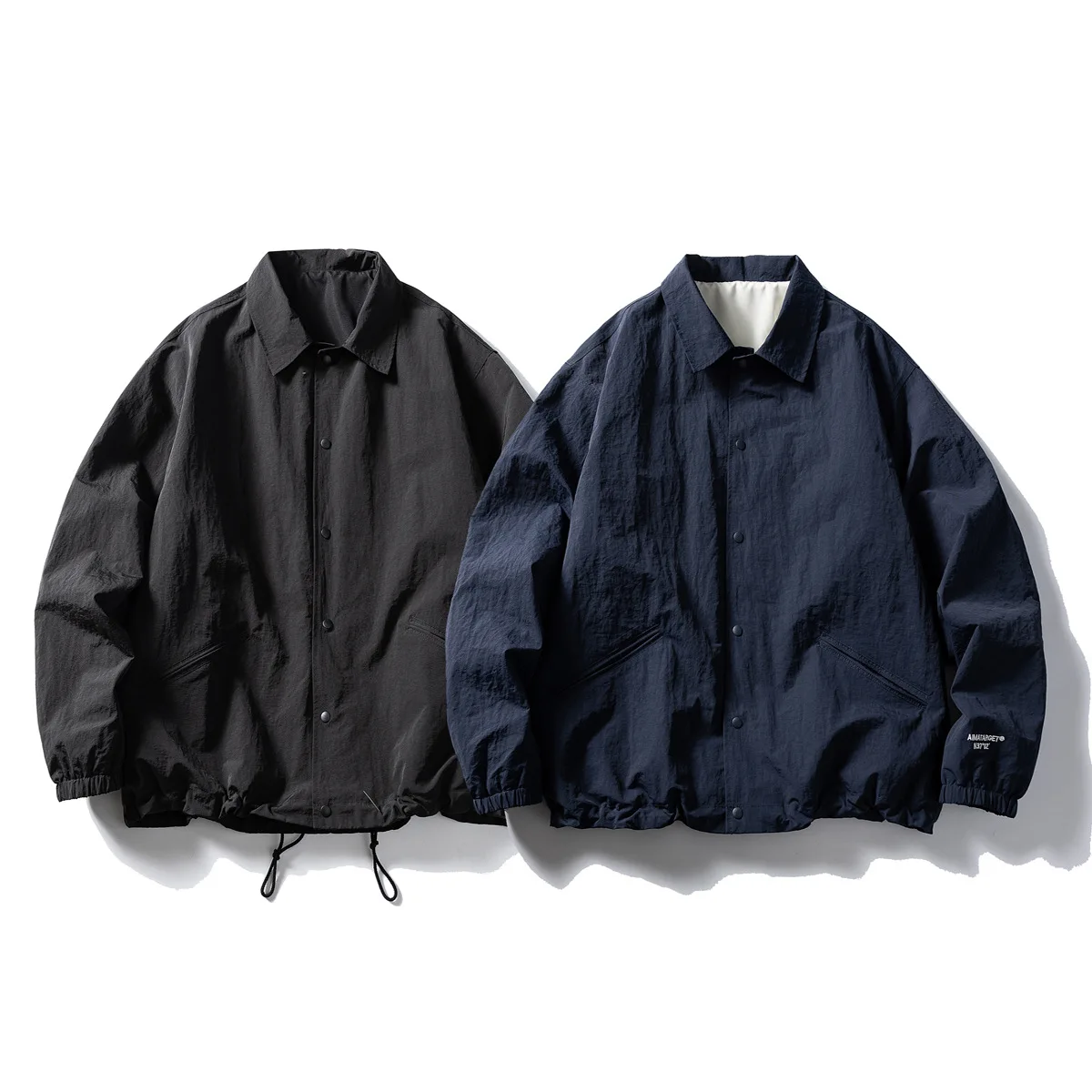 

Outdoor Casual Retro Japanese bet Embroidery Jaet Loose Men's Workwear Coat Long Sve Flip Collar Polyester Blend