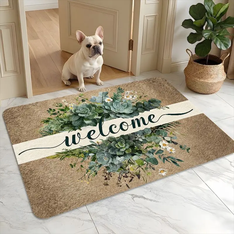 Light Texture Lemon Hello Cursive Letter Print Doormat, fresh citrus style rug, casual floor mat for entryway floor decoration
