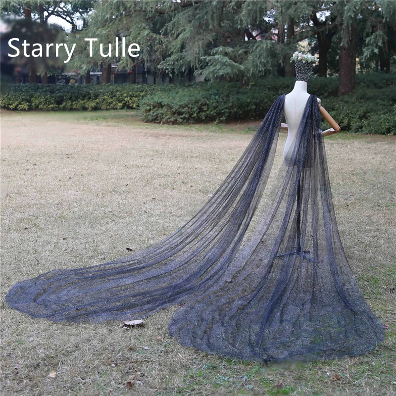 

Long Blue Tulle Cloak for Women Stage Performance Wedding Dr Train oulder awl Ethnic Costume Traditional Stage Outfit