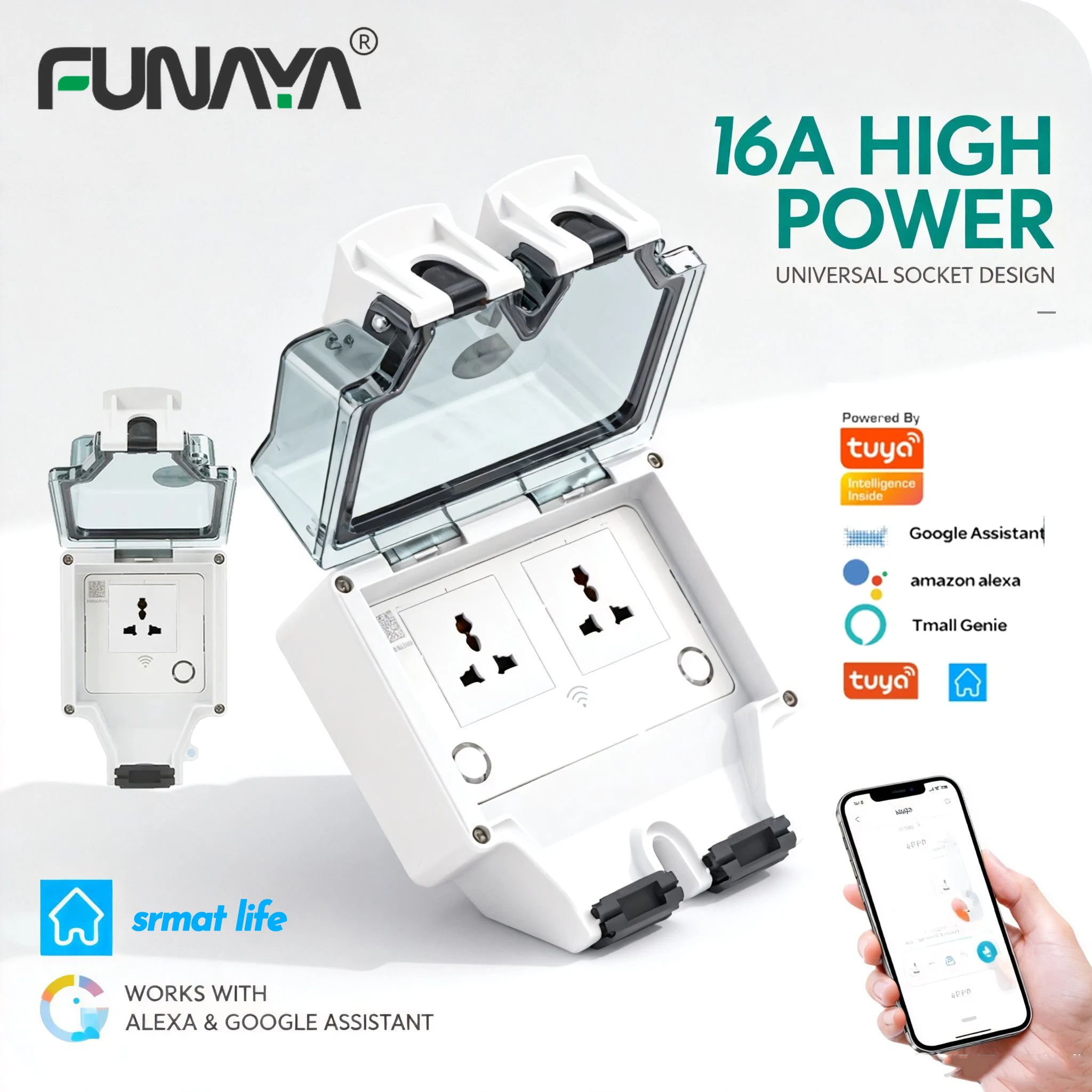 FUNAYA Tuya WIFI Smart Outdoor Socket Universal 1 2 Outlets IP66 Waterproof AC110~250V 16A Wall Plug Sockets with Timer Outlets