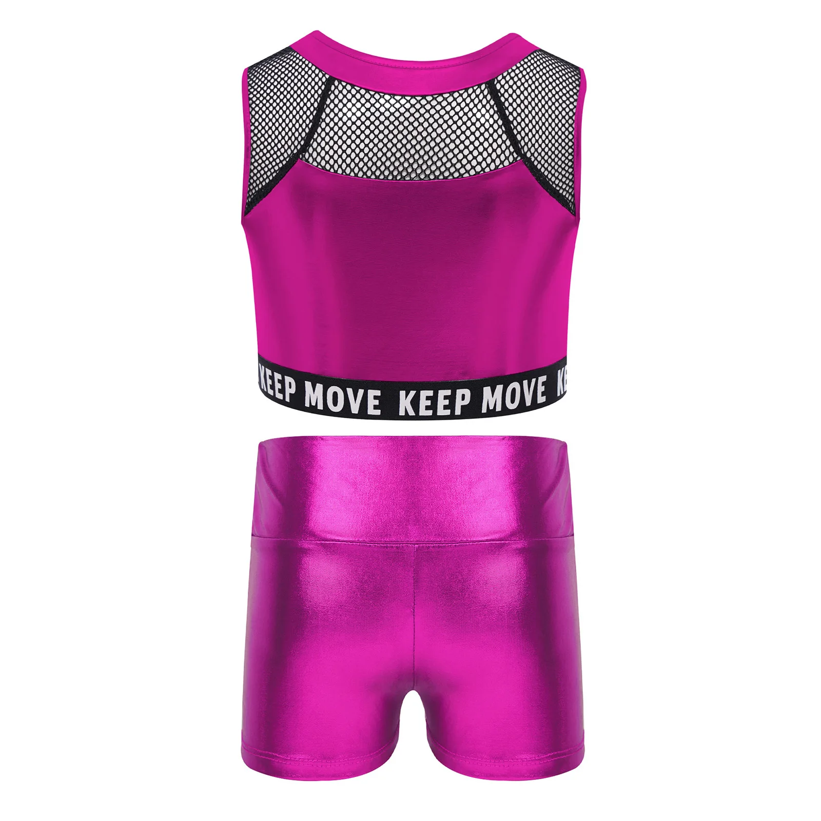 어린이 소녀 전문 재즈 댄스 조끼와 반짝이는 반바지 세트, 공연 및 훈련 세션을 위한 속이 빈 디테일 포함