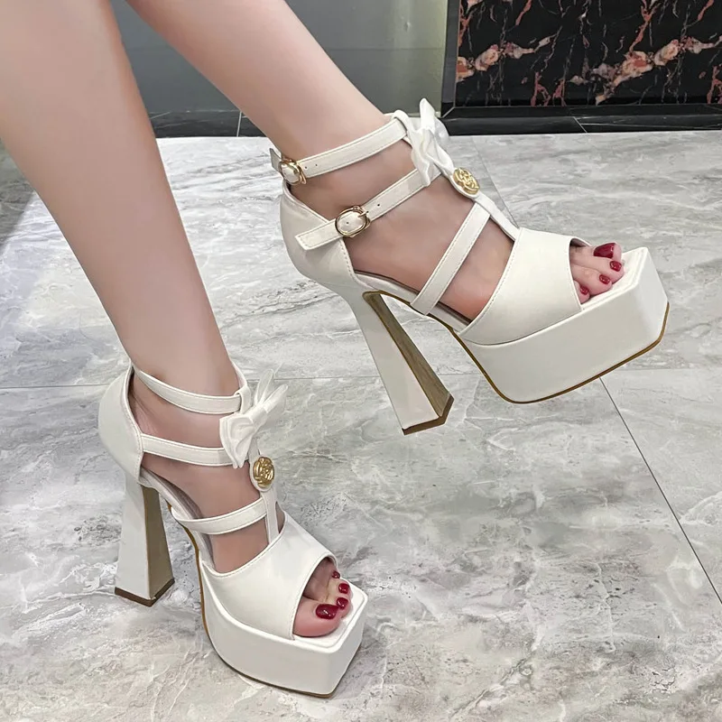 

15cm Heel Waterproof Platform High Heels Gold Strip Platform for Fashion Shows Women's Sandals with Dresses Sexy Fish Mouth