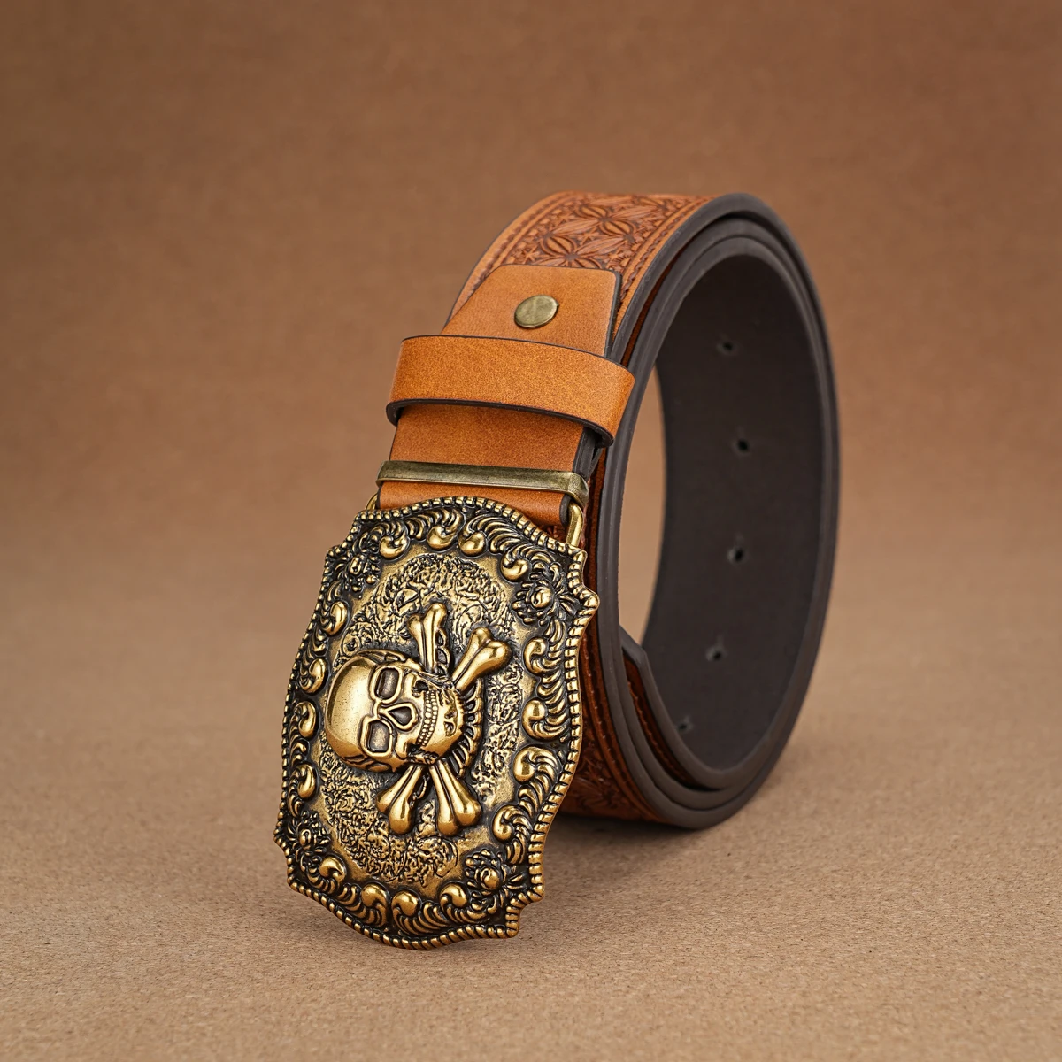 Western Denim PU Belt - men\'s decorative printed engraved vintage belt