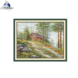 Joy Sunday Cross Stitch Kit The Little Red House HD Pattern Aida 16/14/11CT DMC Threads DIY Handmade Embroidery Kit Art Crafts