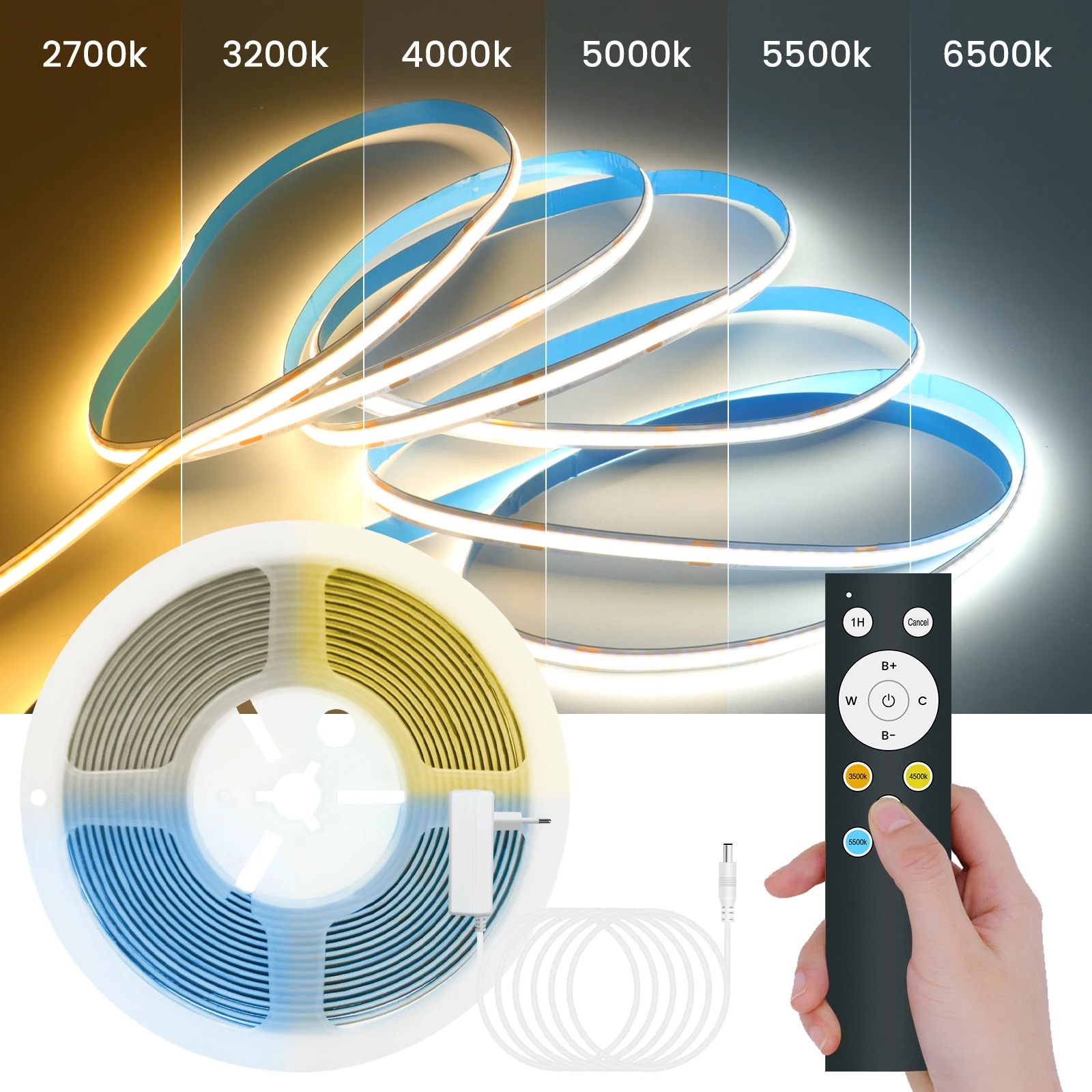 Bluetooth APP Control CCT COB LED Strip Light DC24V 2700K-6500K 576LEDs/M Dimmable Cabinet Kitchen Bedroom Decor Flexible Ribbon