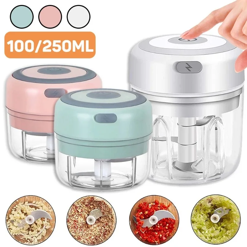 100ml&250ml Meat Grinder 304 Stainless Steel Mini Food Processor USB Rechargeable Garlic Chopper for Minced Meat Salad Utensils