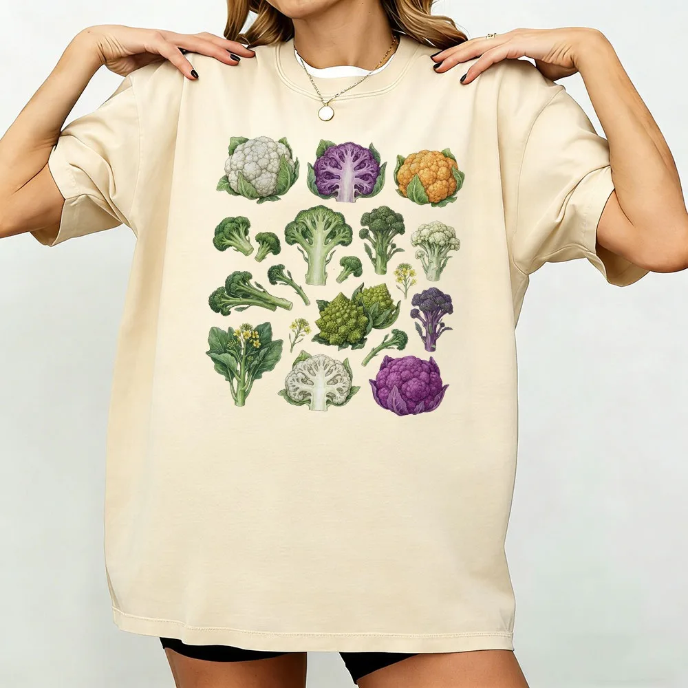 Broccoli Cauliflower Shirt Botanical Brassica Tops Vegetable Tee Cottagecore Garden Tees Farmers Market Tops Veggie T Shirt