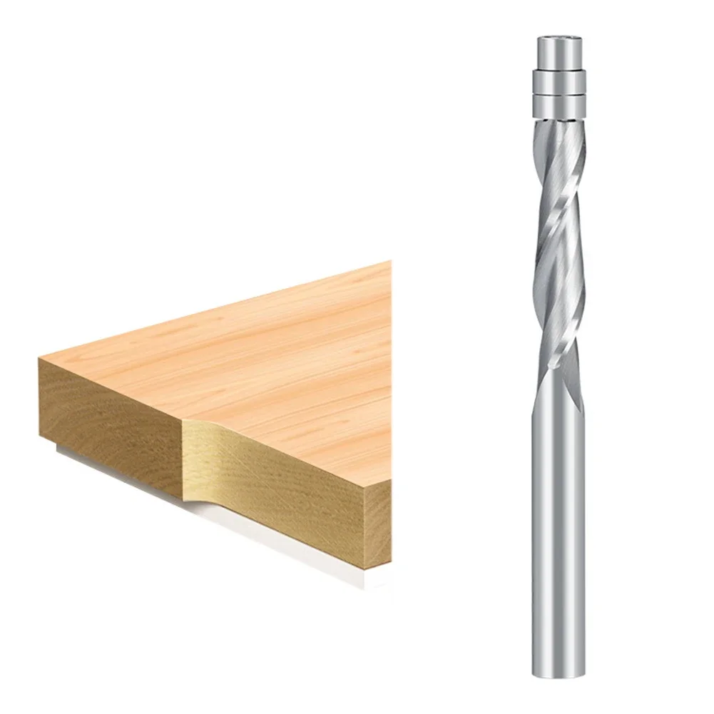 Milling Cutter Router Bit Silver Solid Carbide Spiral With Bearing Double Groove Efficient End Mill Precise 1 Pc