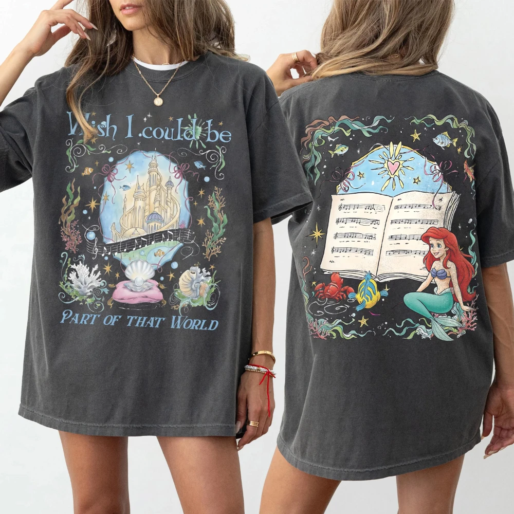 Camiseta Retro de la Sirenita de Disney, Camiseta Retro de la Princesa Ariel con Lazo, Camiseta de Viaje para Niña de Disney Princess