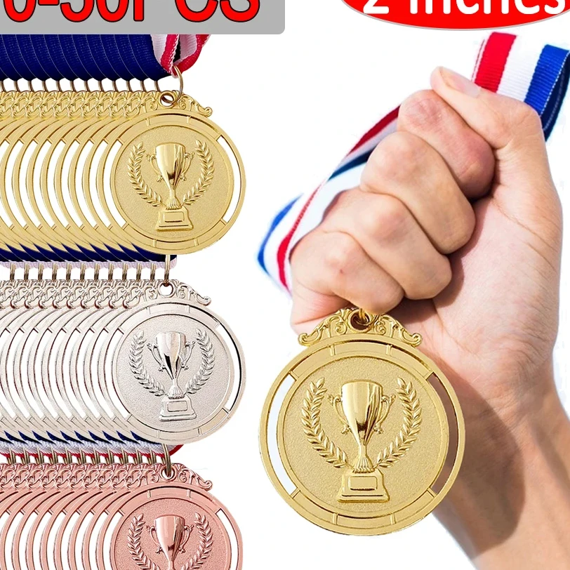 

50-10PCS Zinc Alloy Round Winner Medals 2" Gold Silver Bronze Award Medal w/ Neck Ribbon 1st 2nd 3rd Prizes Winner Prize Present