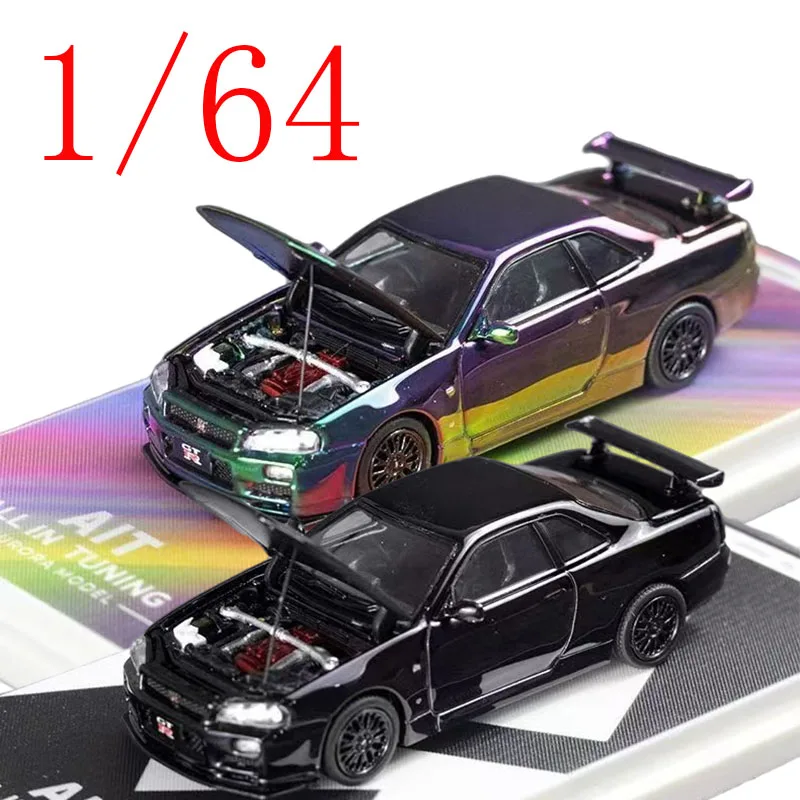 

Cool Art X AM Aurora Diecast 1/64 Scale GT-R R34 AIT Alloy Model Cars Play Vehicles Toys for Boys Gift Original Box