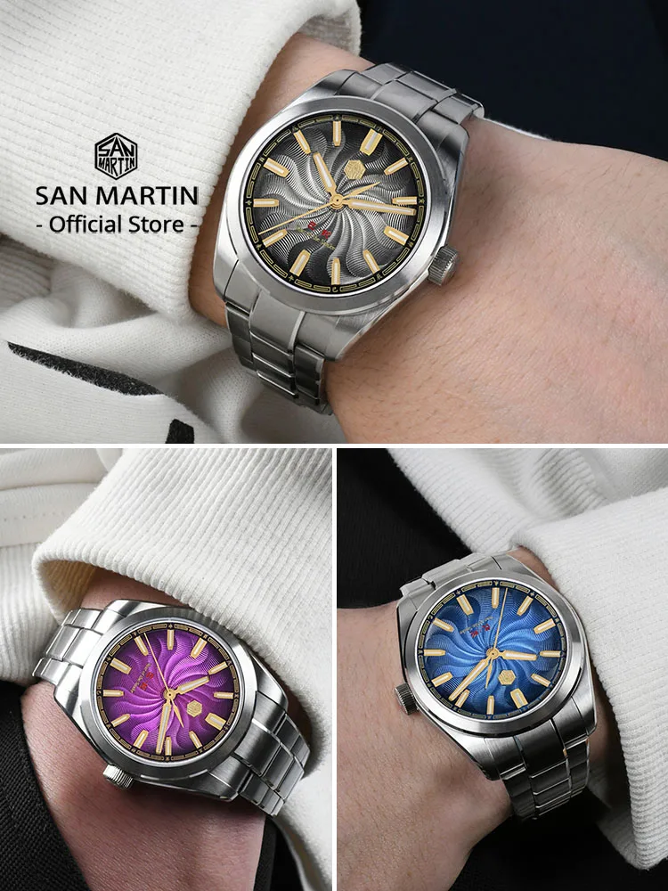 San Martin 2025 Guilloche Dial Snake Year Limited 39mm Miyota 90S5 Clear Caseback Men Automatic Mechanical Watch Luminous SN0144