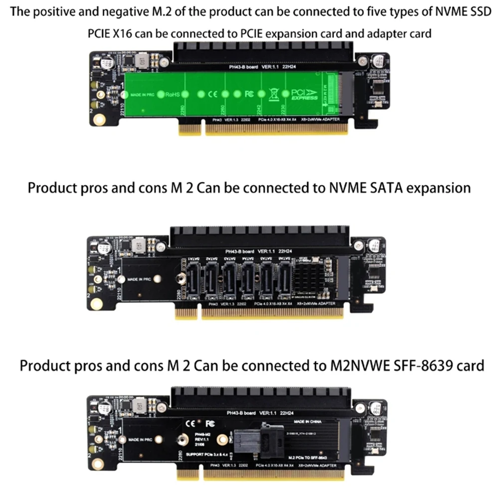 PCIE 4.0 ช่อง Splitter Expansion Riser การ์ด 8 + 4 + 4 Hyper Ultra Quad VROC M.2 NVMe พอร์ตขยาย Riser Card