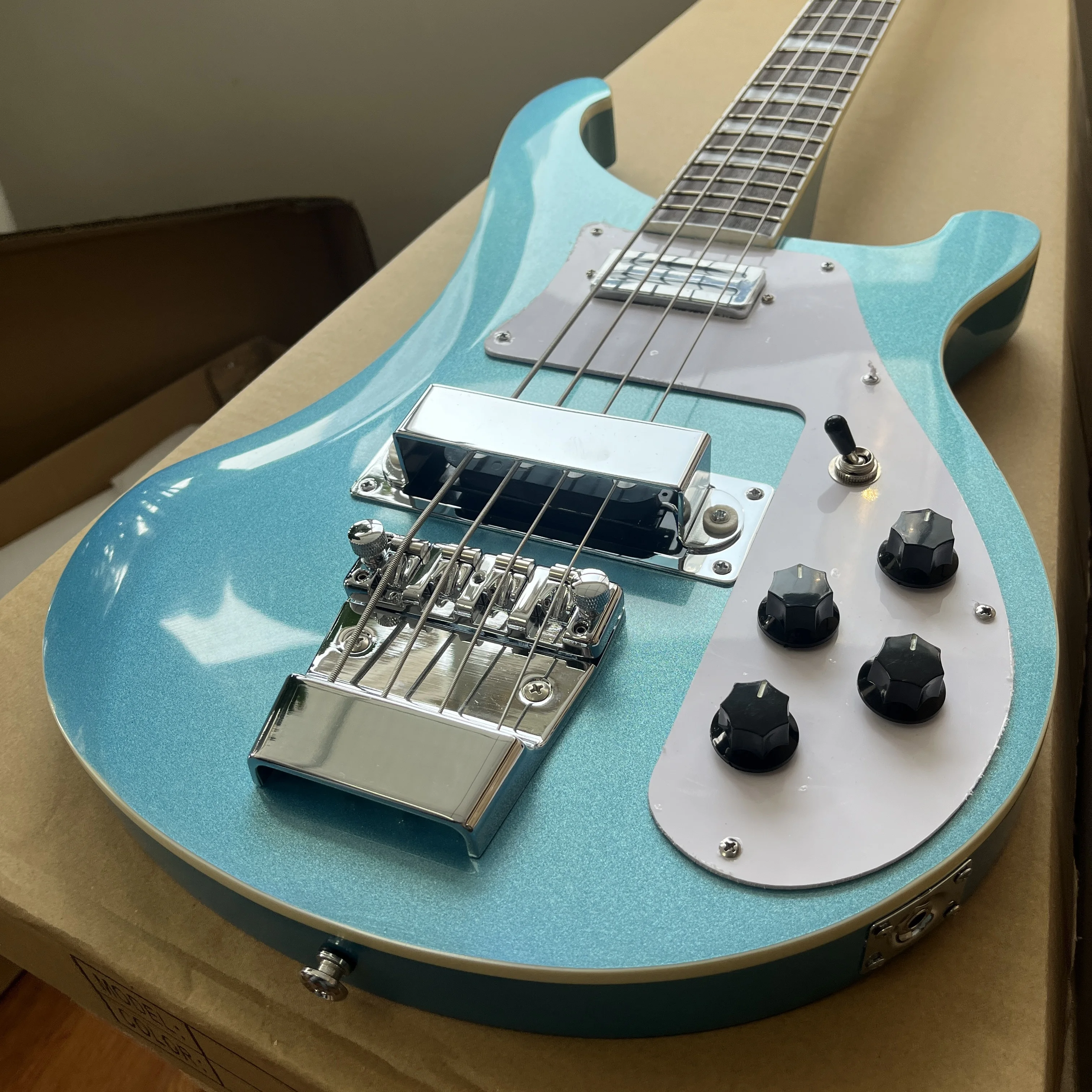 Bajo de 4 cuerdas Rickenbacker 4003, guitarra eléctrica, bajo medio, azul transparente, regalo temático de guitarra eléctrica, envío gratis