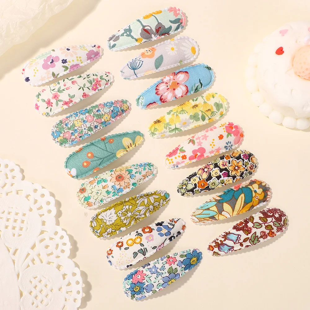 40 Uds. Clips BB para el cabello con estampado colorido al azar, horquillas de aleación de tela encantadoras para niñas, pasador de flores para niños, tocado clásico