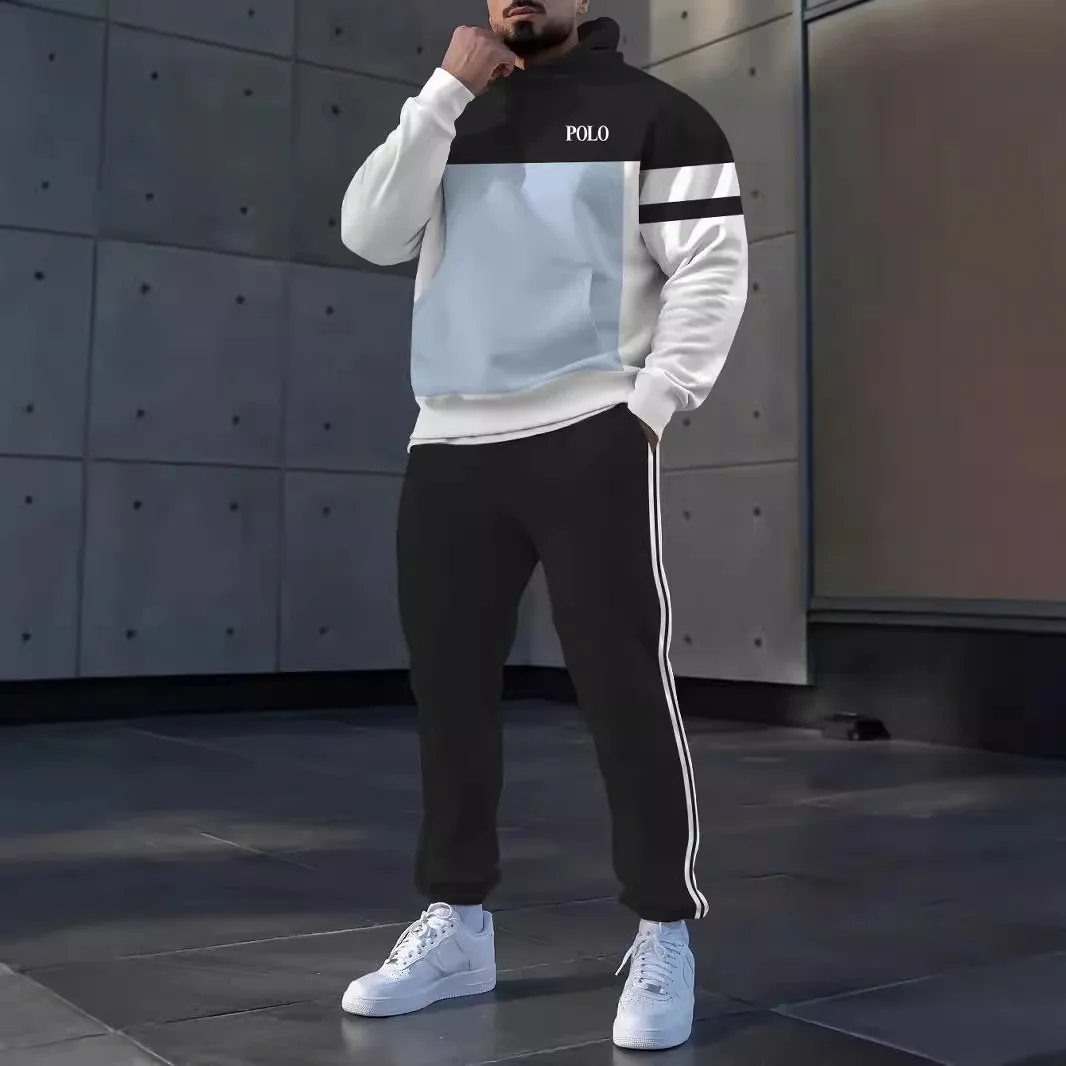 Spring Autumn Mens Hoodie Set Loose 3D Printed Trendy Casual Sports Stylish Longsleeve  Long Pants 2piece Set