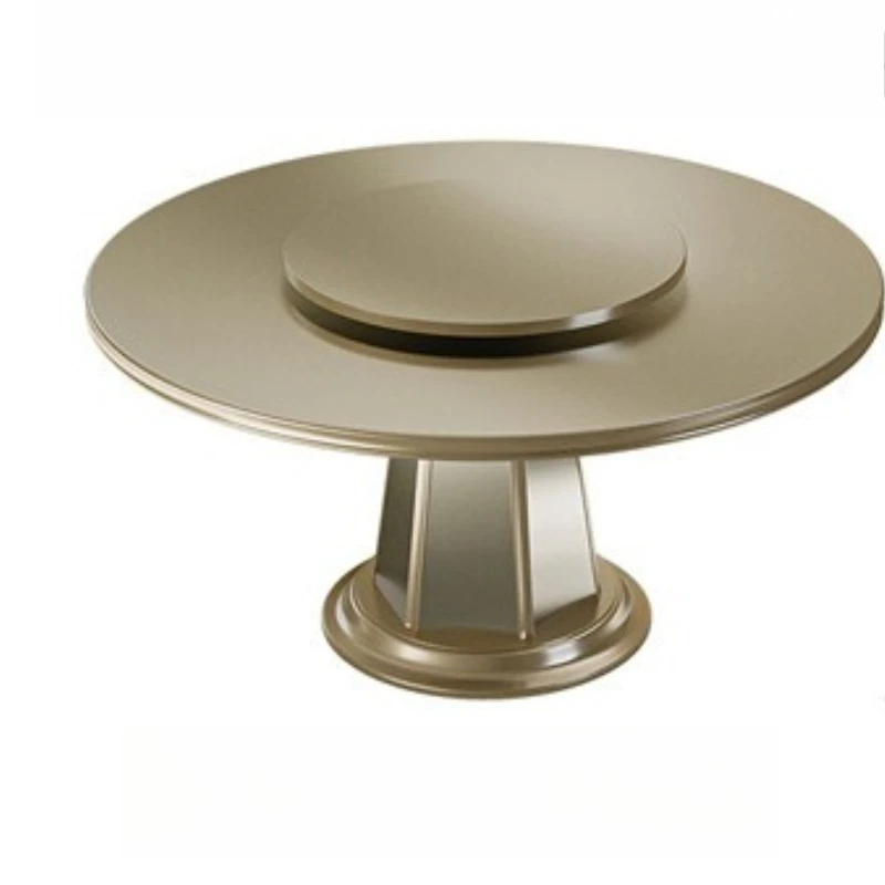 North American light luxury style, light French round dining table with turntable, household simple dining table and chairs