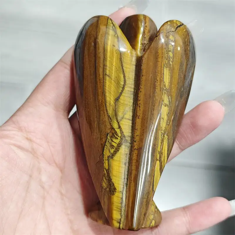 Natural Yellow Tiger Eye Stone Angel Carving Crystal Healing Fengshui Gemstones Home Decoration Holiday Gift 1PCS