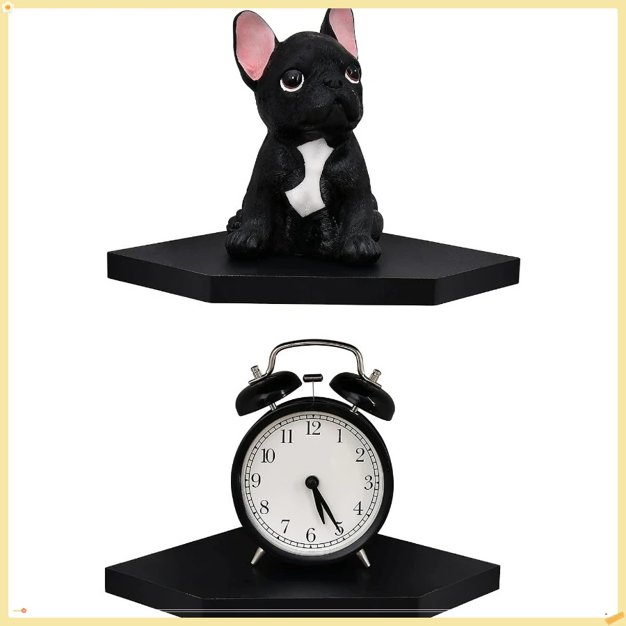 

7-дюймовые черные плавающие угловые полки, набор из 2 шт., настенная полка для хранения с белой отделкой для спальни, гостиной