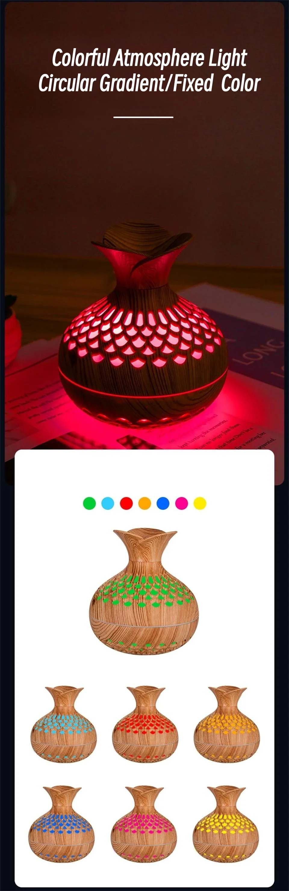 Holzmaserung Vase Luftbefeuchter Haushalt Elektrische Ultraschall-luftbefeuchter Desktop Ätherisches Öl Diffusor Luftreiniger Hause Zimmer – Detail 9