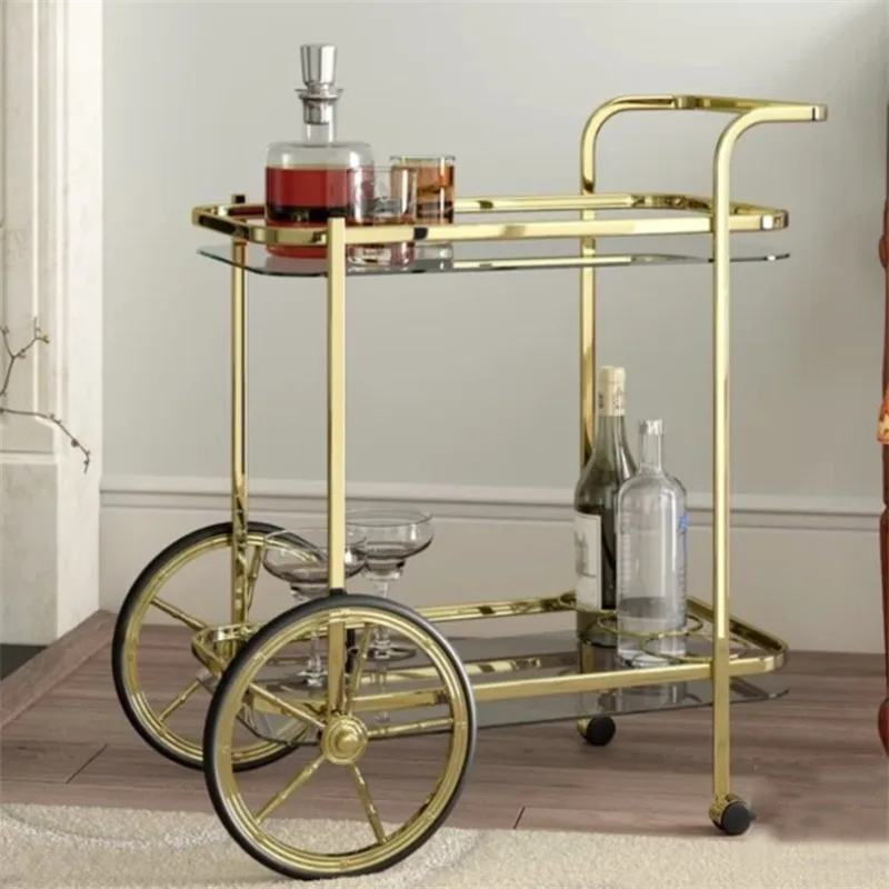 European Titanium Wine Wine  Cake Cart Double-layer Food Delivery Cart Dim Sum Hotel Service Cart