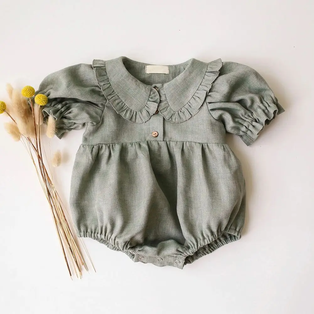 Summer Intant Baby Girl Jumpsuit Linen Cotton Baby Girl One-piece Playsuit