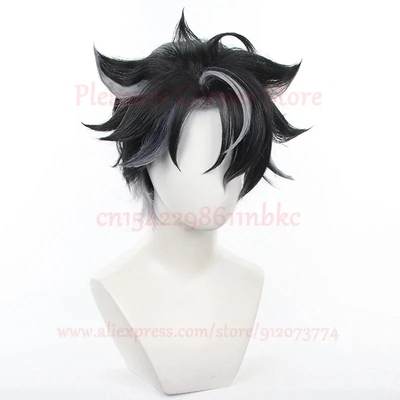 Game Genshin Impact Fontaine Wriothesley Cosplay Wig Black Gradient Gray Cosplay Cosplay Wigs Heat Resistant Synthetic Wig