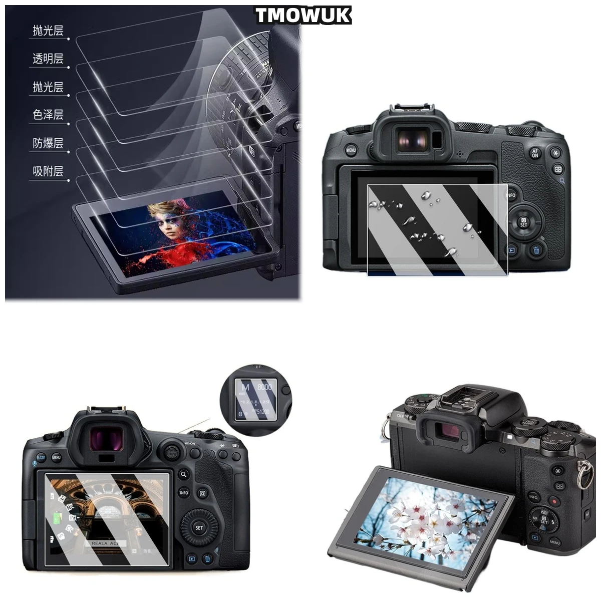

For Canon EOSR M5 M3 M10 100D KISS X7, High Transparency, Minimizes Glare Effect.