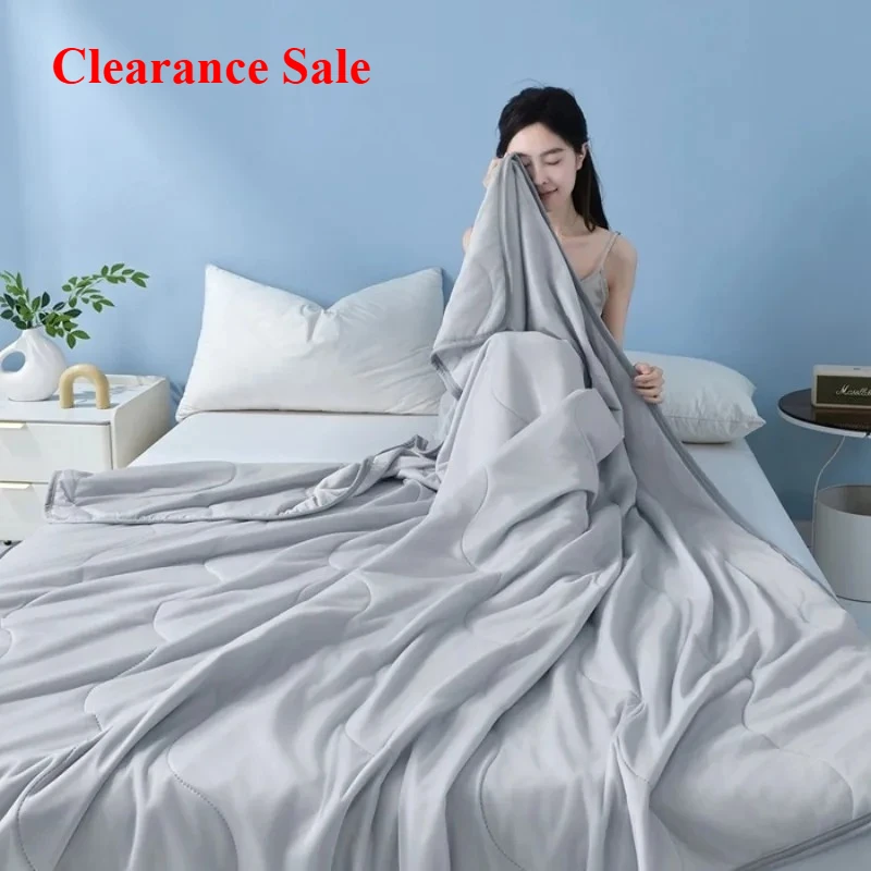

New solid color simple cool silk summer cool quilt single double air conditioner quilt summer air conditioner thin quilt