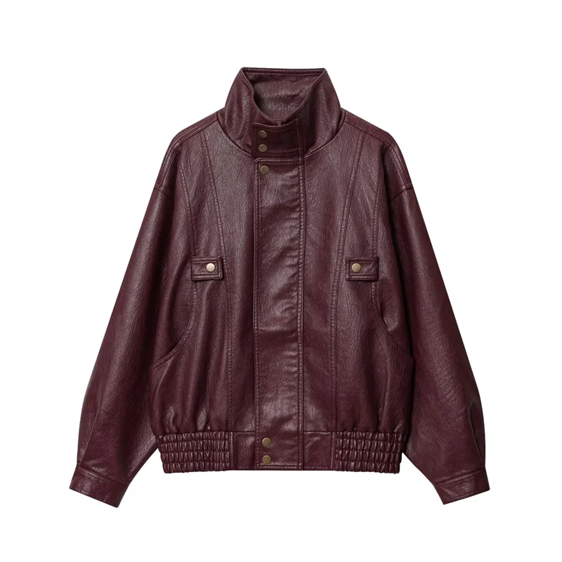 Giacca da donna 2025 Inverno Nuova giacca stile motociclista in ecopelle a maniche lunghe tinta unita alla moda ed elegante