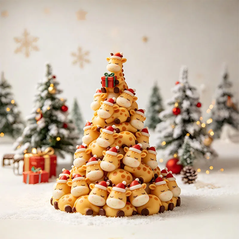 Giraffe Stacking Christmas Tree Silicone Mold Christmas Hat-Wearing Giraffe Tower Aromatherapy Candle DIY Resin Plaster Handmade Mold