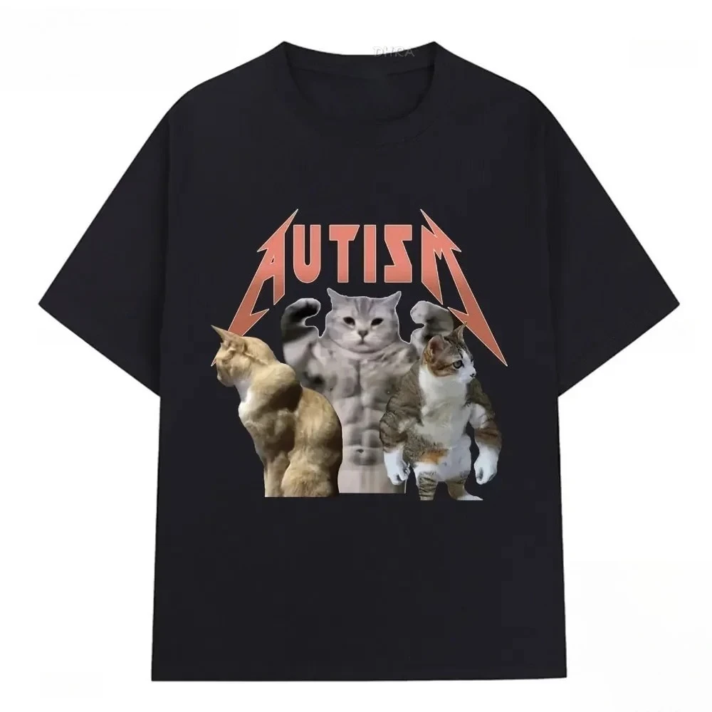 Buff Cats Autism Memory T-shirt Fitness Gym Fashion Hip Hop Short Sleeve T Men's Women's Summer High Street Printed T-shirt Top.
