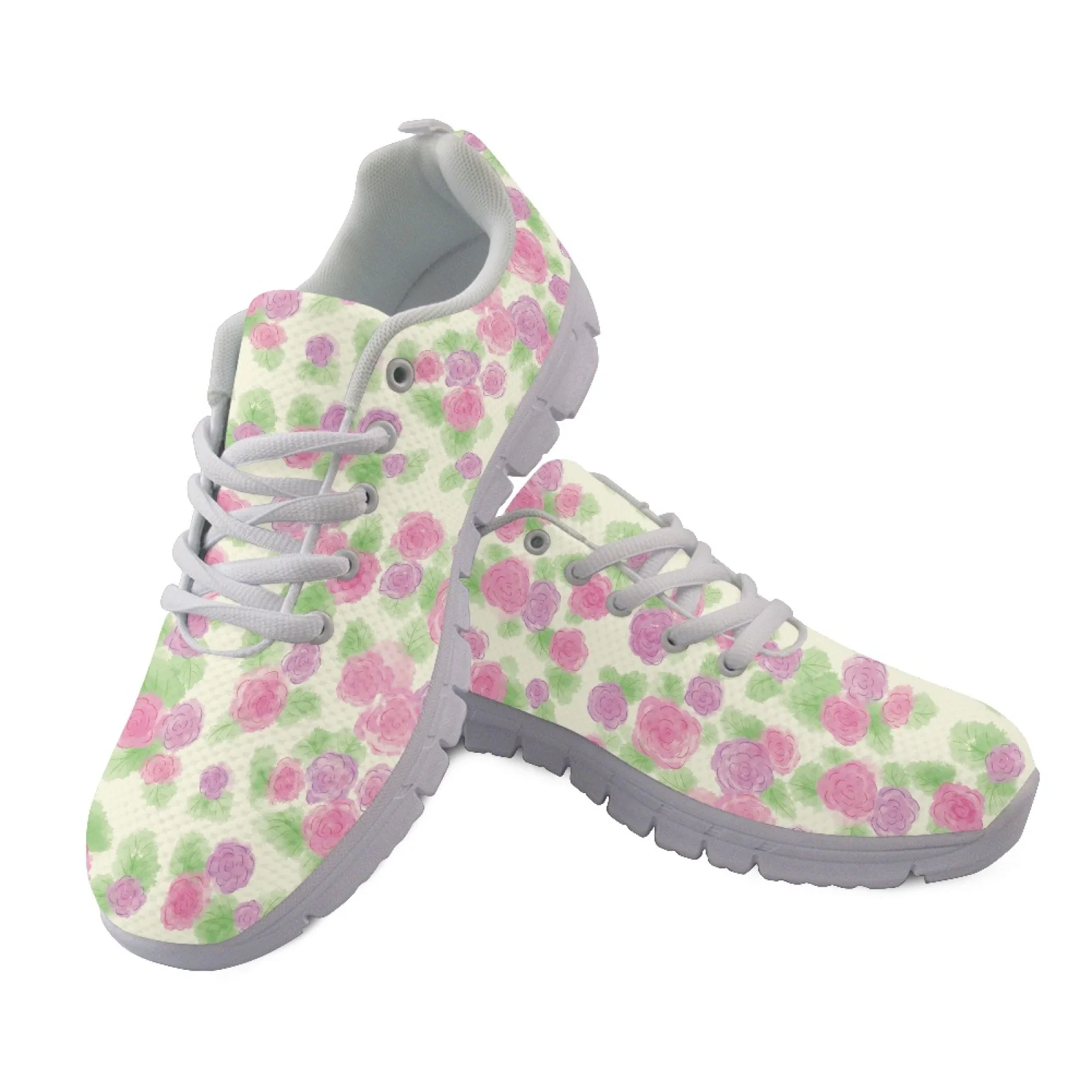 Coloranimal Watercolor Rose Women Running Shoes Breathable Lightweight Men's Walking Sneakers for Work