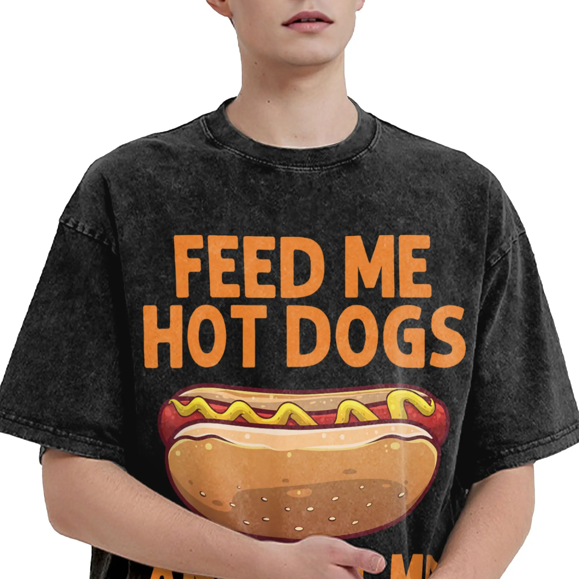 Funny Hot Dog  T Shirt Hip Hop Washed 100% Cotton Oversize T-Shirts  Vintage for Men Women Streetwear Printed Tee Shirt