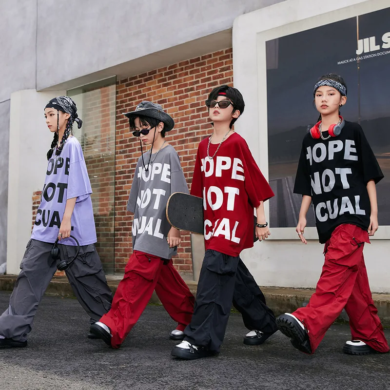 Kinder Hip-Hop Kostüme Jungen Coole Hip Hop Trommel Kits Mädchen Laufsteg Bühne Kurzarm T-Shirts Lange Hosen Leistung