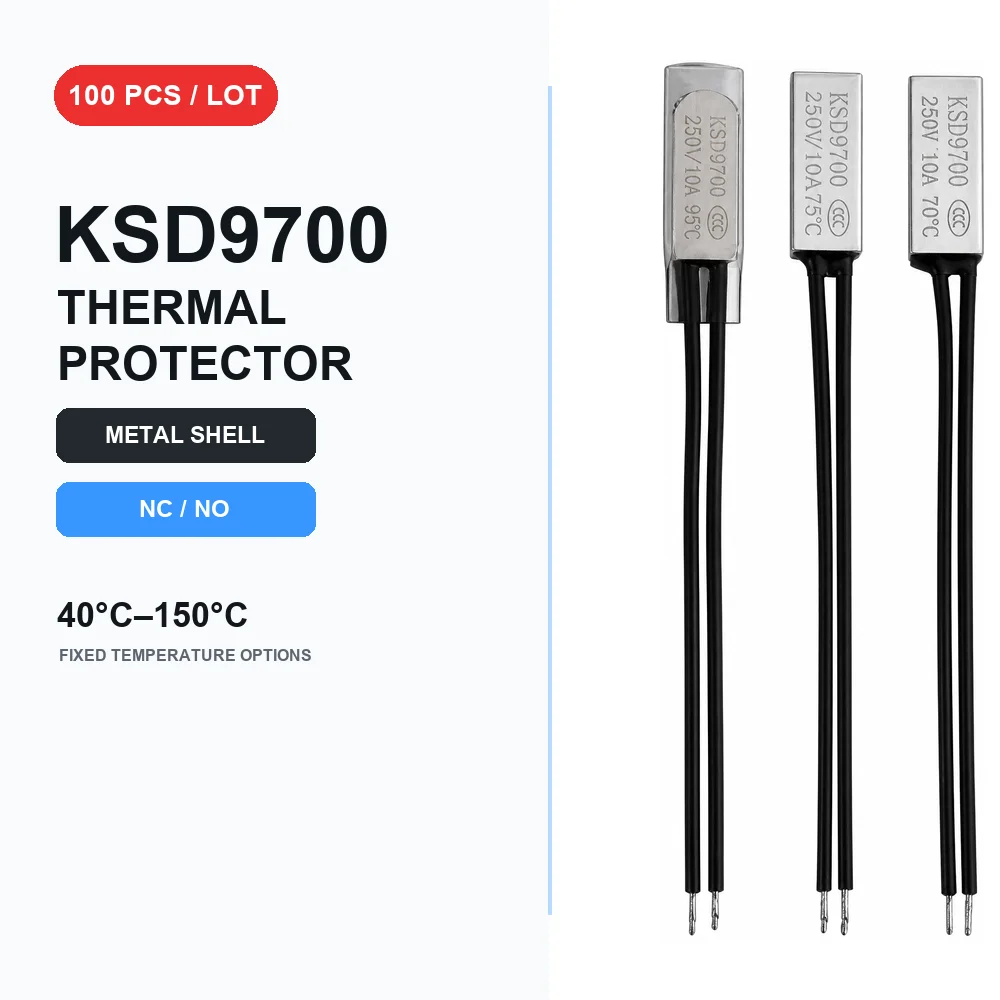 100PCS KSD9700 Thermal Protector Switch 10A 250V 40-150°C NC NO Normally Closed Open Ceramic Metal Plastic Thermostat