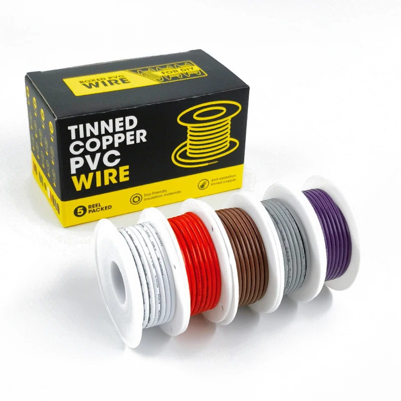 UL1007 Wire PVC Insulation Tinned Copper Cable （5 Colors Mix Kit）30/28/26/24/22/20/18/16 AWG Stranded Electrical Wire