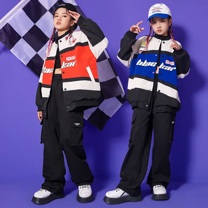 Girls Hip Hop Bomber Letters Jacket Cargo Pants Boys Stage Baseball Coat Child Street Dance Wear Clothes Sets Kids Jazz Costumes