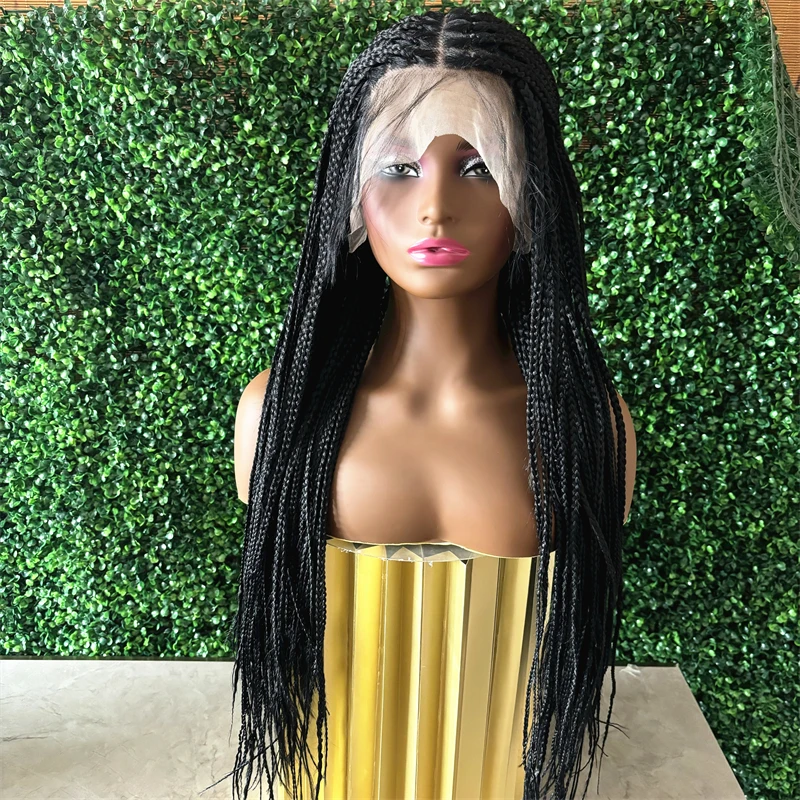 Women Box Braided Wigs Synthetic Knotless Braids Wig Frontal Lace Braiding Hair Wig Baby Hair Lace Front Curly Braid Wig