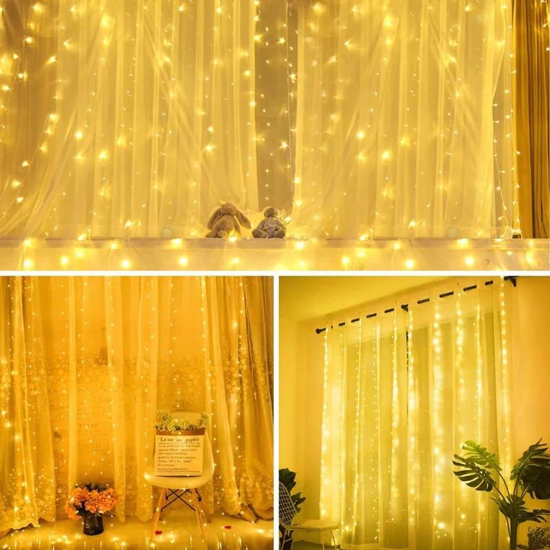 3m Remote Control Curtain LED String Lights Holiday Wedding Fairy Garland Lights for Bedroom Outdoor Home Christmas Decoration