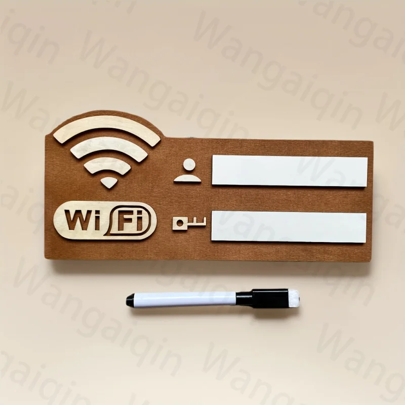 1 قطعة 2D شقة خمر خشبية واي فاي كلمة المرور تسجيل الحائط مؤشر الشبكة اللاسلكية مع رمز واي فاي ، أيقونة المستخدم ، اسم الشبكة #1