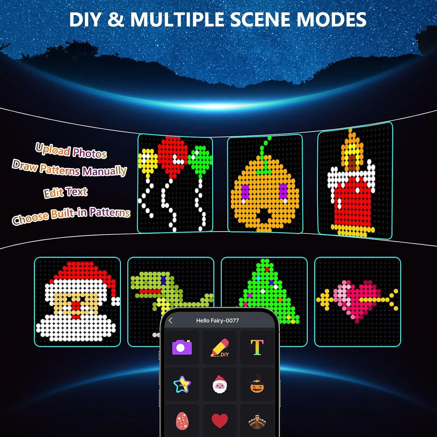 LED Smart Curtain Lights Curtain String Lights Dynamic DIY Color Changing Pattern Text APP Remote for Home Party Decor