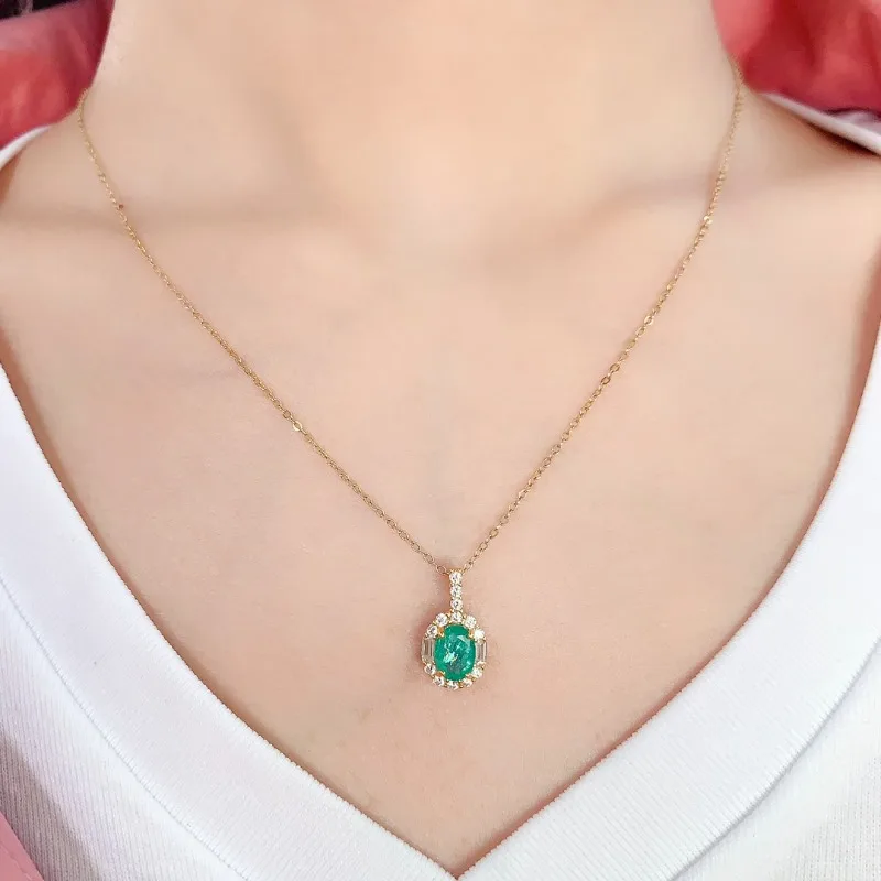 

Natural Emerald Necklace Pendant Clavicle Chain S925 Sterling Silver 5x7mm Carry Certificate Beautifully Packaged