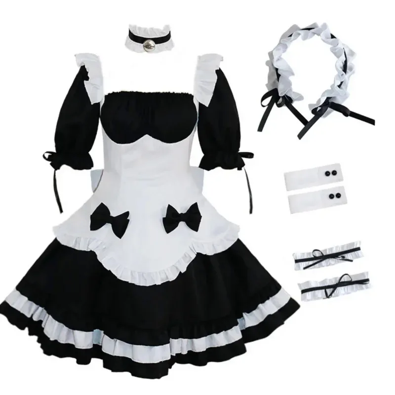 New 2025 Anime French Maid Apron Lolita Fancy Dress Cosplay Costume Furry Cat Ear Gloves Socks Set☆★☆★qq