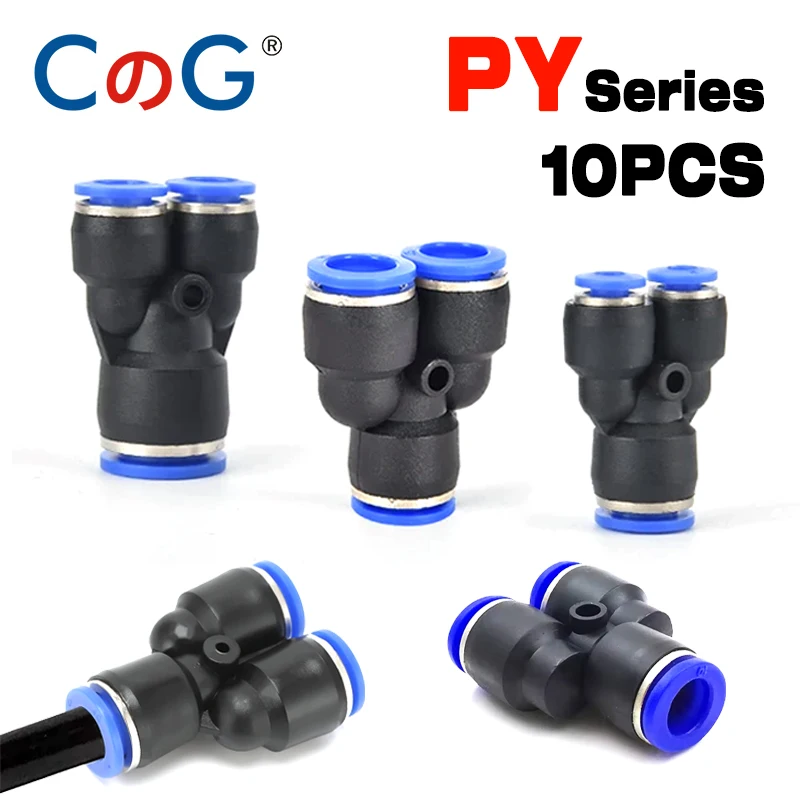 CG 10PCS PY Series Pneumatic Fitting OD 4/6/8/10/12/14/16mm Y Type Tee Quick Push Connector for Connect Air Hose Tube