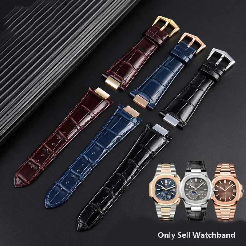 

25X13mm Notch Genuine Leather Watch Strap + Connector For Patek Philippe Nautilus 5711 5726 5712g Watchband Wristband Bracelet