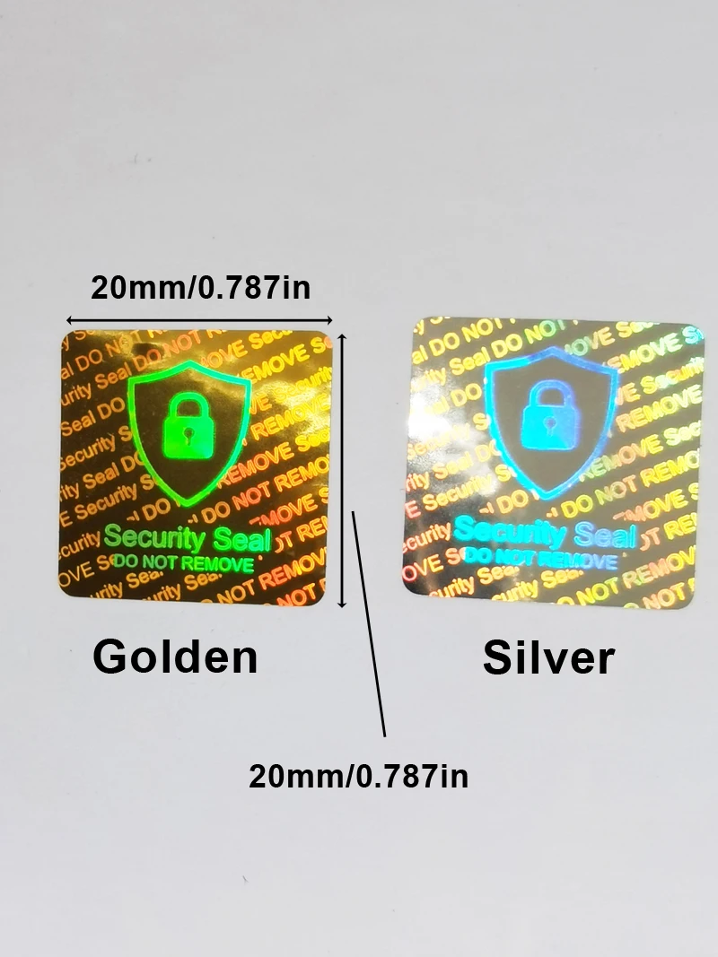 290pcs 20x20mm Square Gold/Silver Holographic Security Seal Sticker Do Not Remove Hologram Label for Avoid Open Packaging